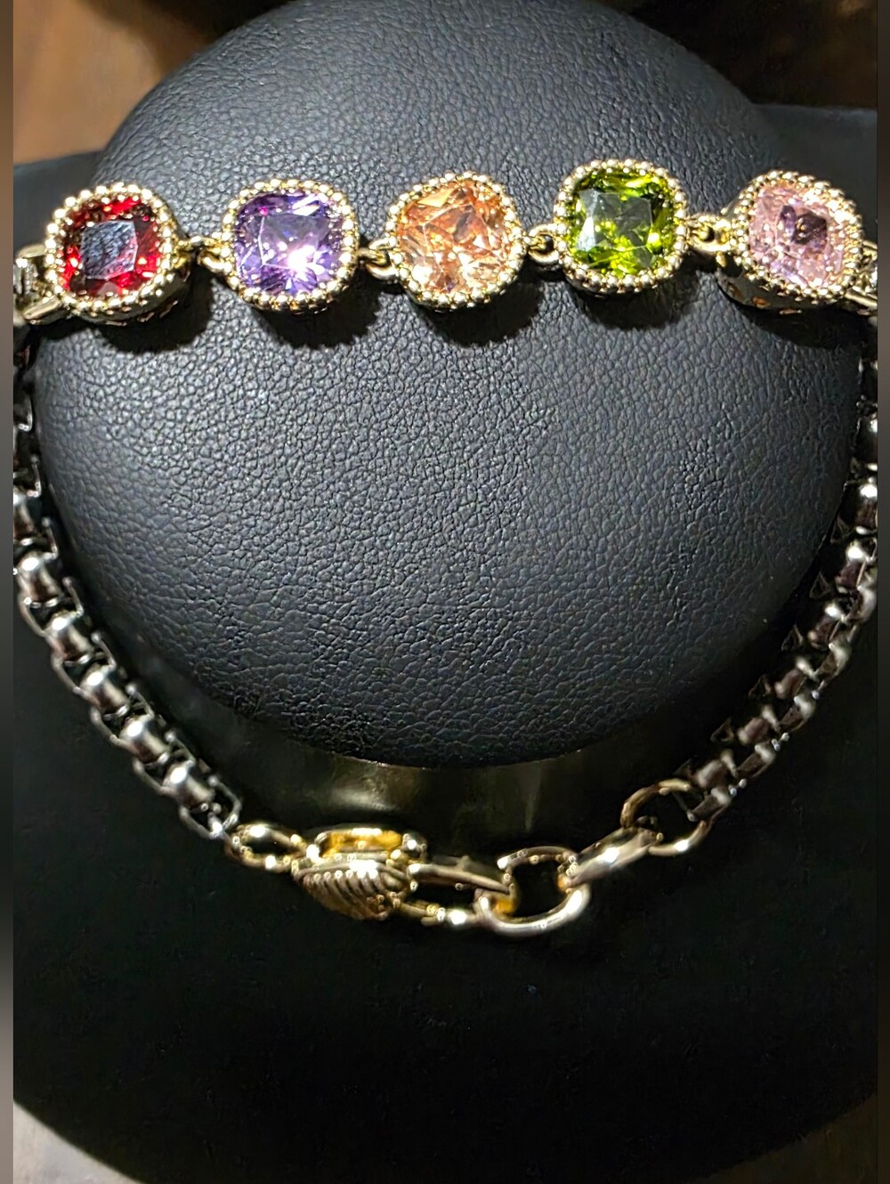 14K Yellow Gold Plated Crystal Hamsa Bolo Bracelet
